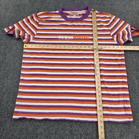 Vintage Guess x 88 Rising Striped T Shirt Orange Purple White Crew Neck XL - Picture 3 of 6